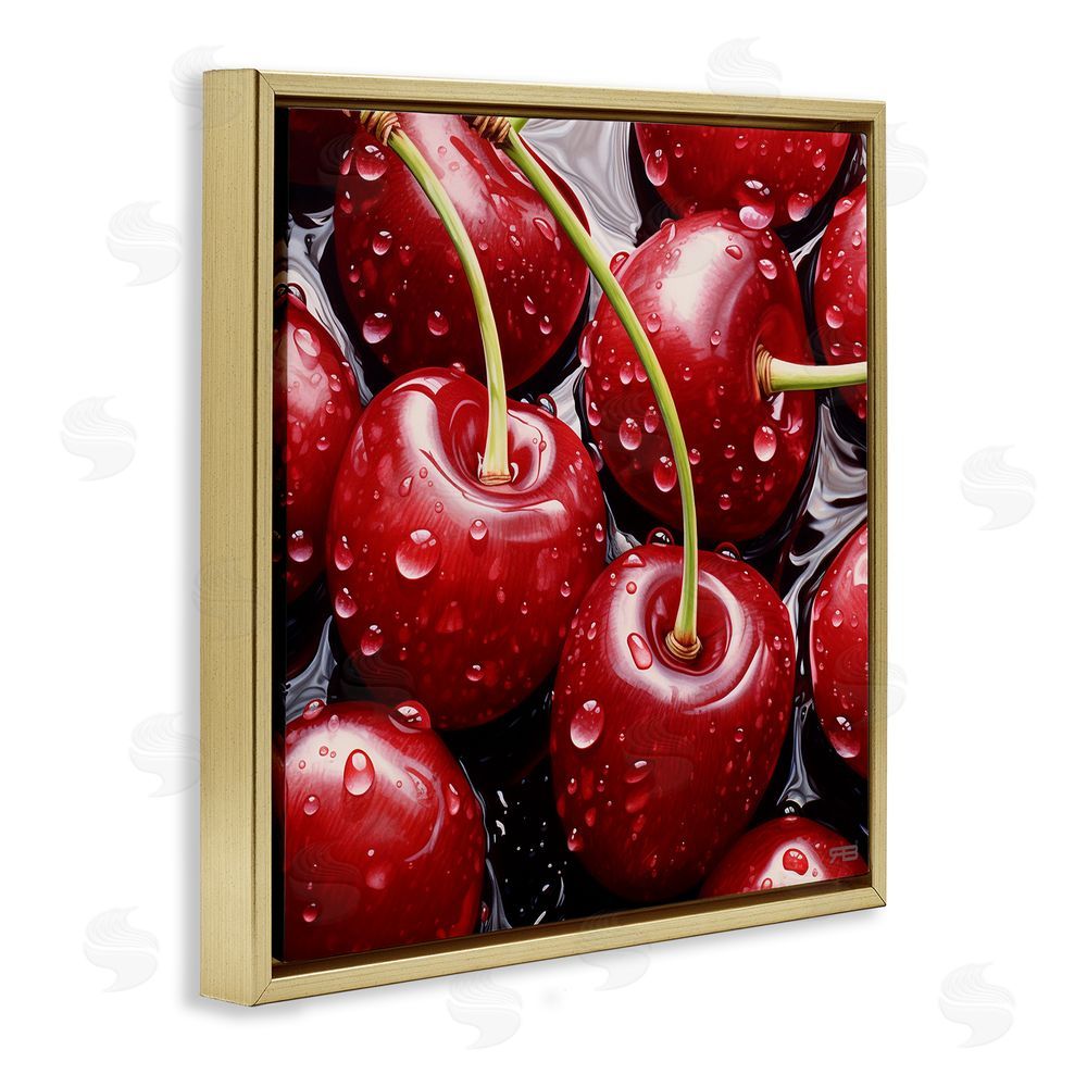 RB Juicy Summer Cherries Gold Floating Frame Canvas Wall Art Print