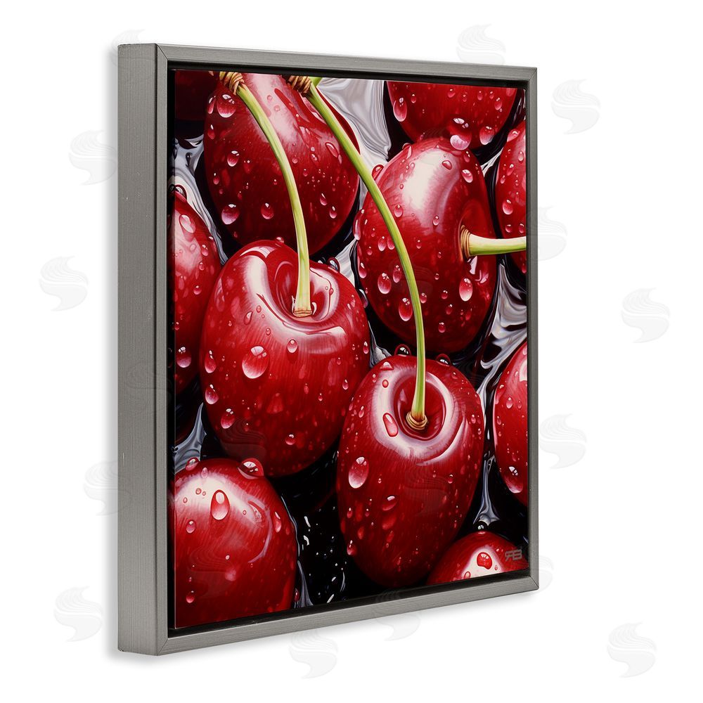 RB Juicy Summer Cherries Gray Floating Frame Canvas Wall Art Print
