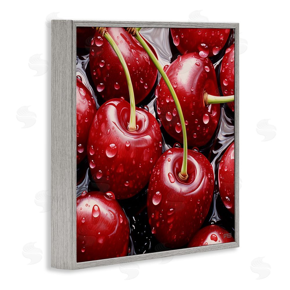 RB Juicy Summer Cherries Gray Framed Glicee Wall Art Print