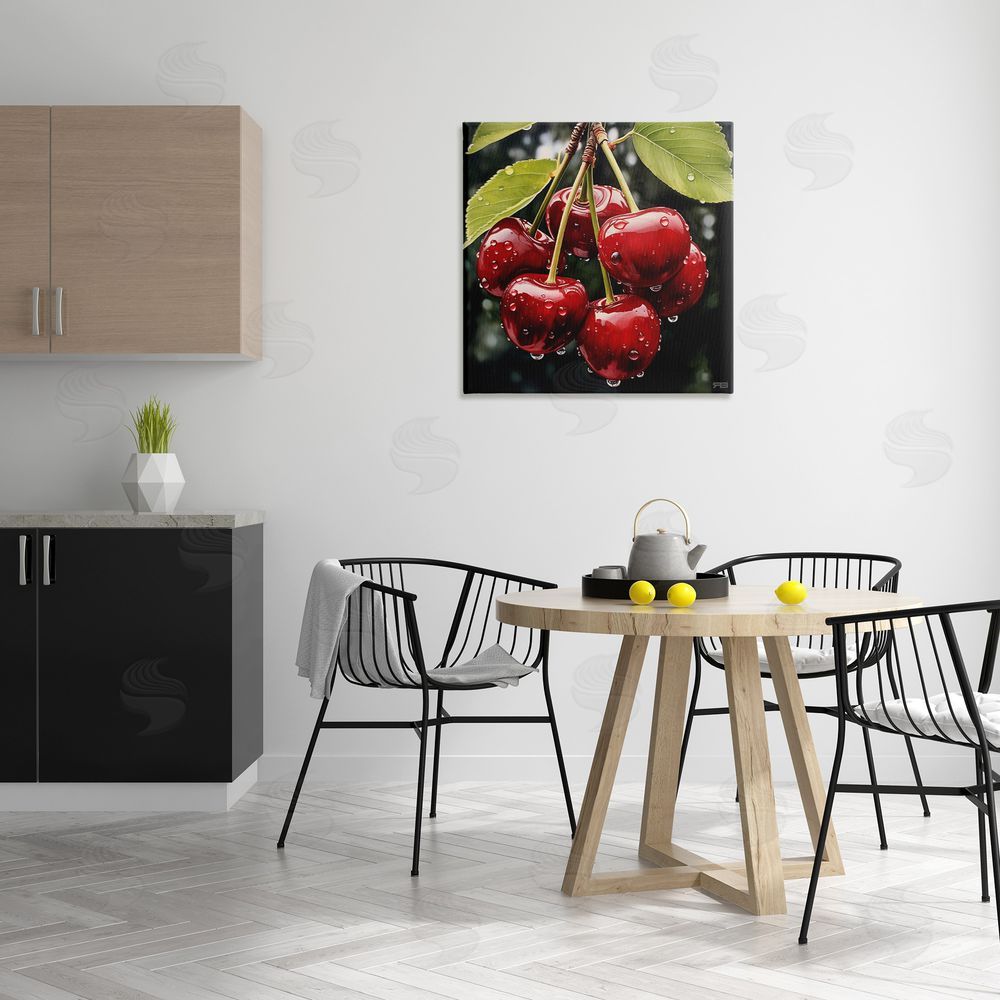 RB Cherries with Water Droplets Canvas Wall Art in Room