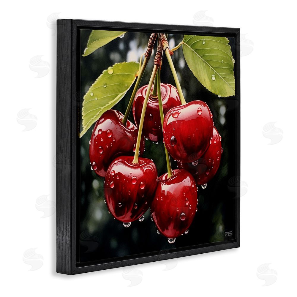 RB Cherries with Water Droplets Black Floating Frame Canvas Wall Art Print