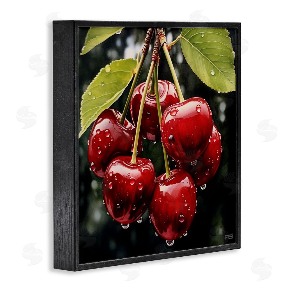 RB Cherries with Water Droplets Black Framed Glicee Wall Art Print