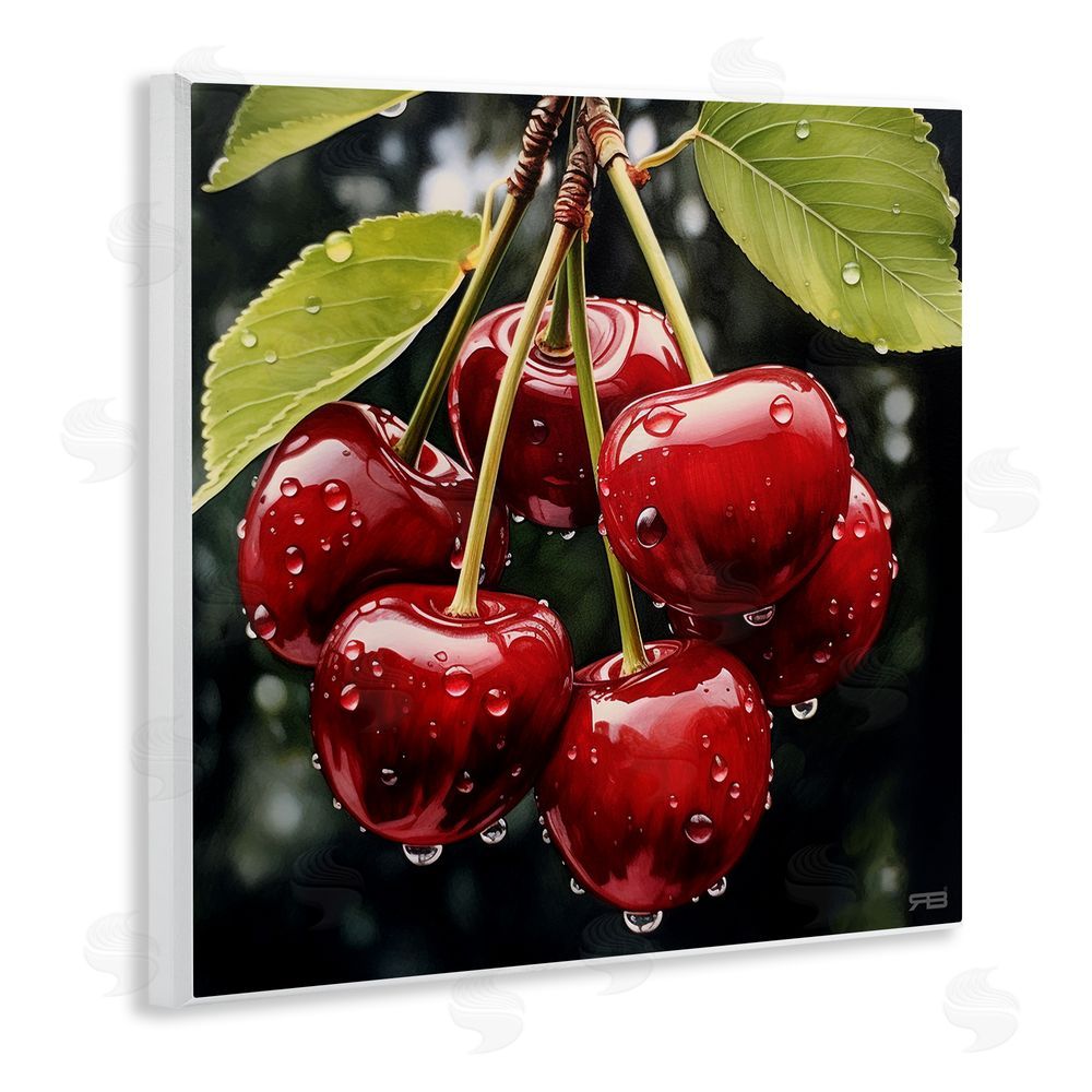 RB Cherries with Water Droplets Wooden Wall Plaque Art Print