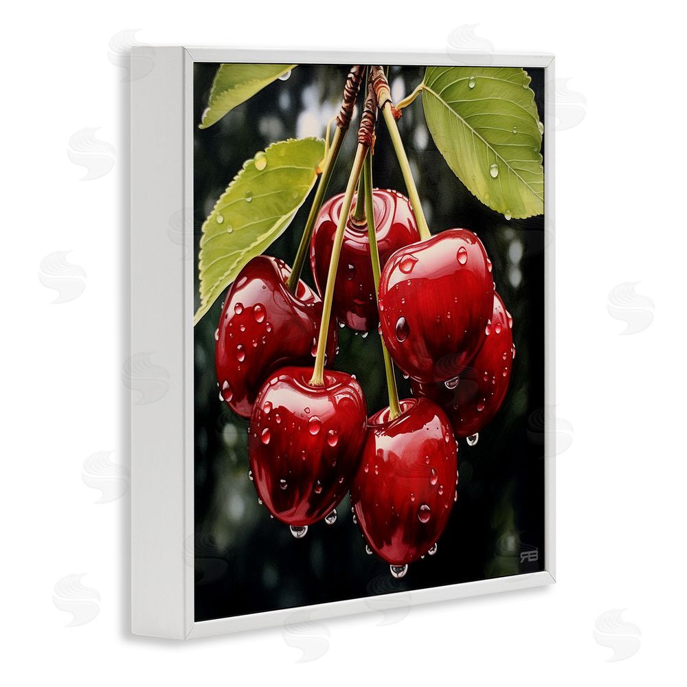RB Cherries with Water Droplets White Framed Glicee Wall Art Print