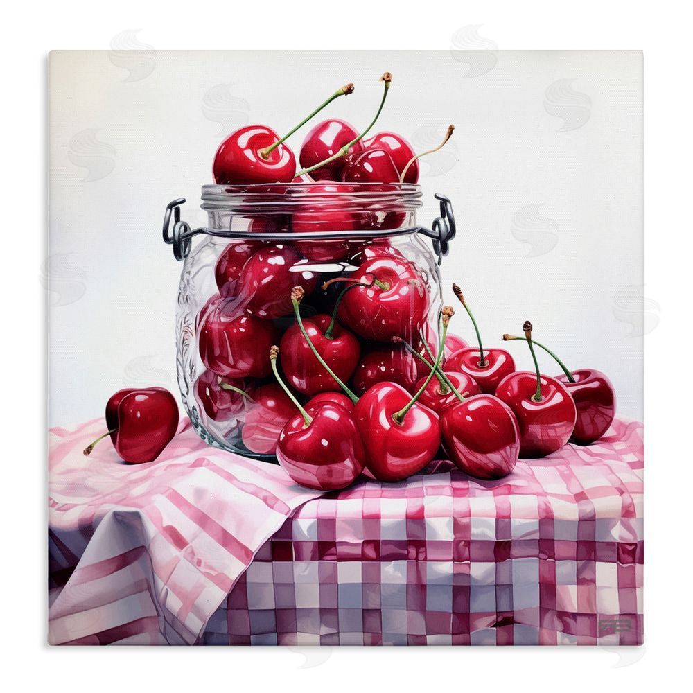RB Cherries in Country Jar Stretched Canvas Wall Art Print