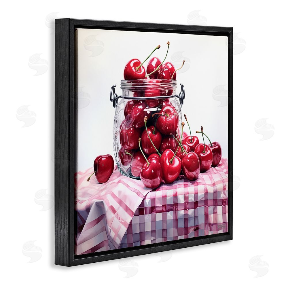 RB Cherries in Country Jar Black Floating Frame Canvas Wall Art Print