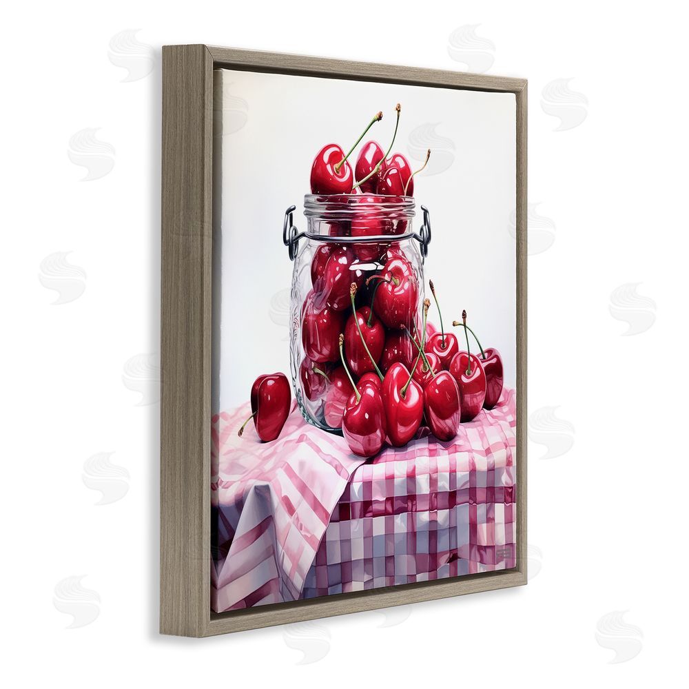RB Cherries in Country Jar Brown Floating Frame Canvas Wall Art Print
