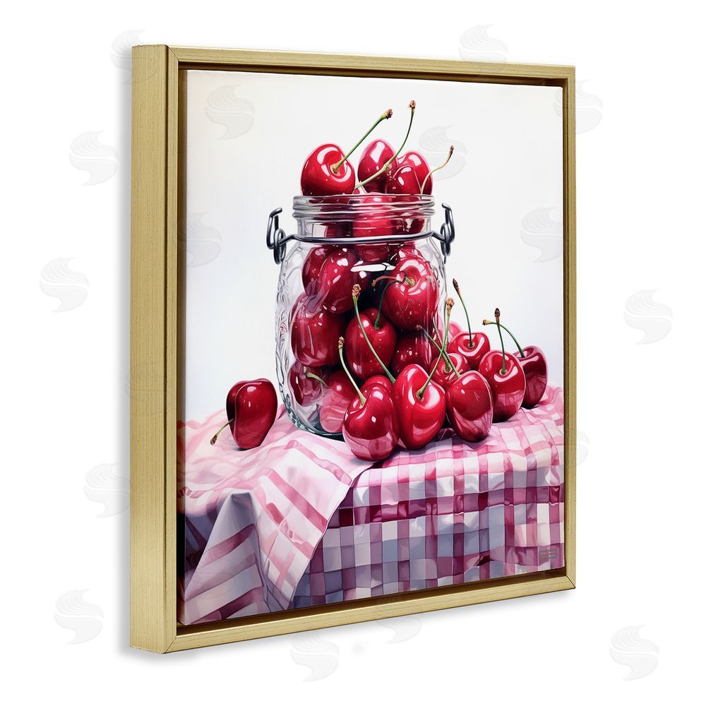 RB Cherries in Country Jar Gold Floating Frame Canvas Wall Art Print