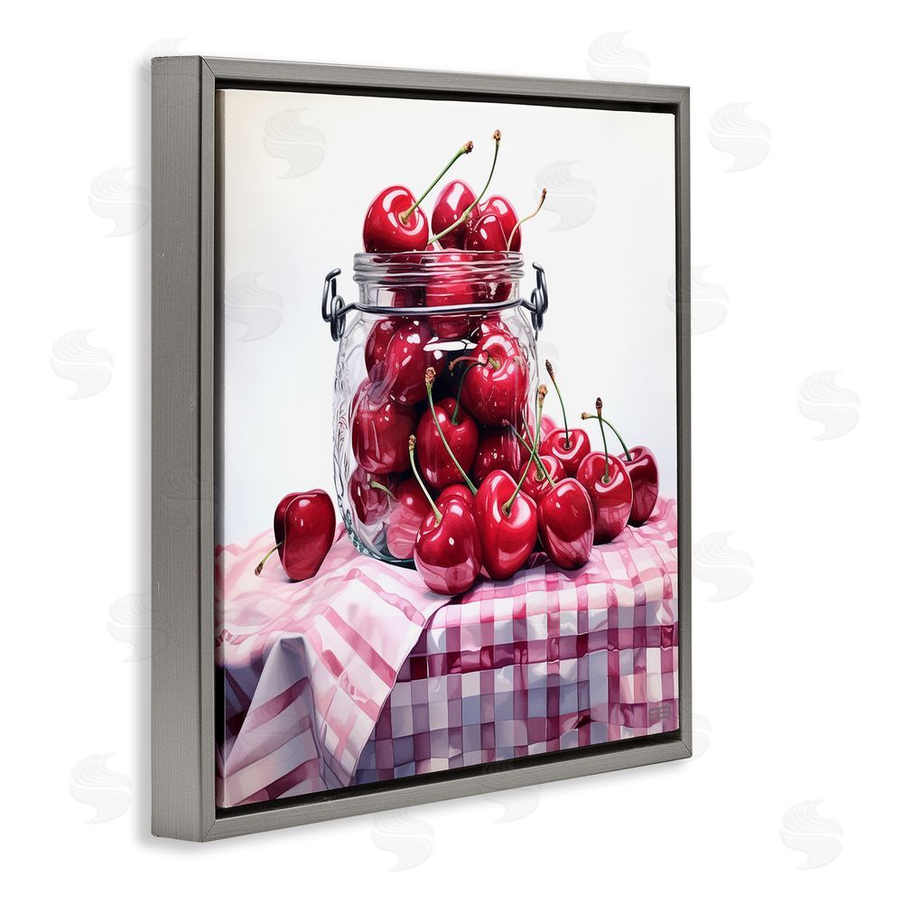 RB Cherries in Country Jar Gray Floating Frame Canvas Wall Art Print