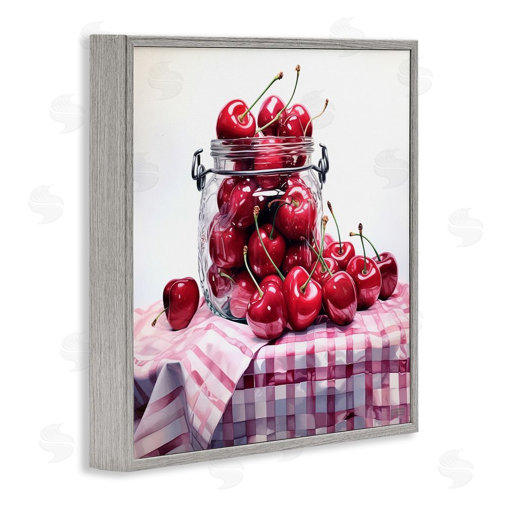 RB Cherries in Country Jar Gray Framed Glicee Wall Art Print