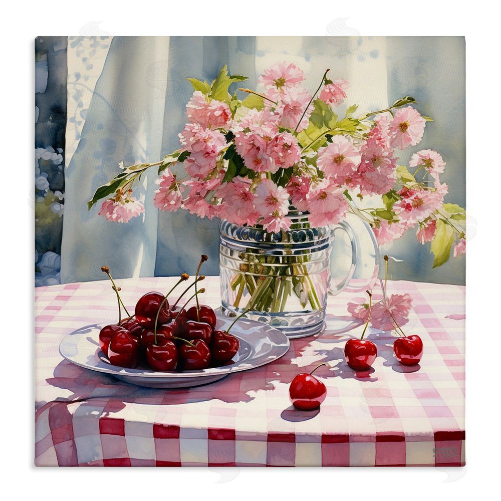 RB Spring Still Life on Plaid Stretched Canvas Wall Art Print