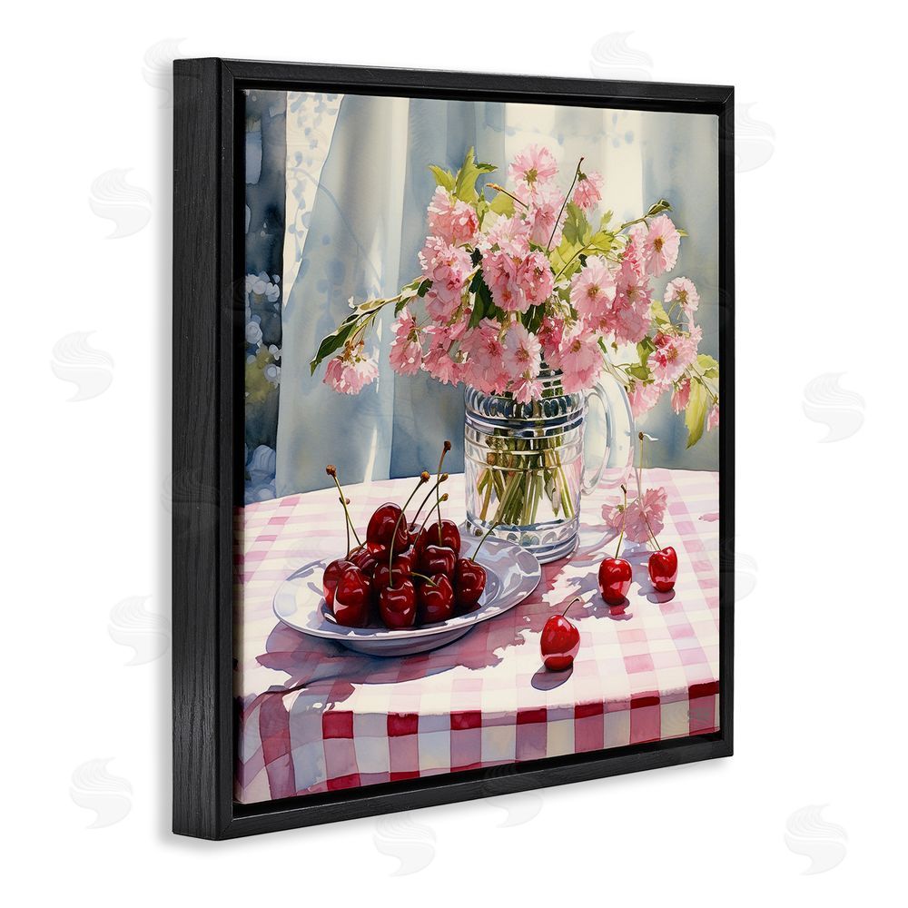 RB Spring Still Life on Plaid Black Floating Frame Canvas Wall Art Print