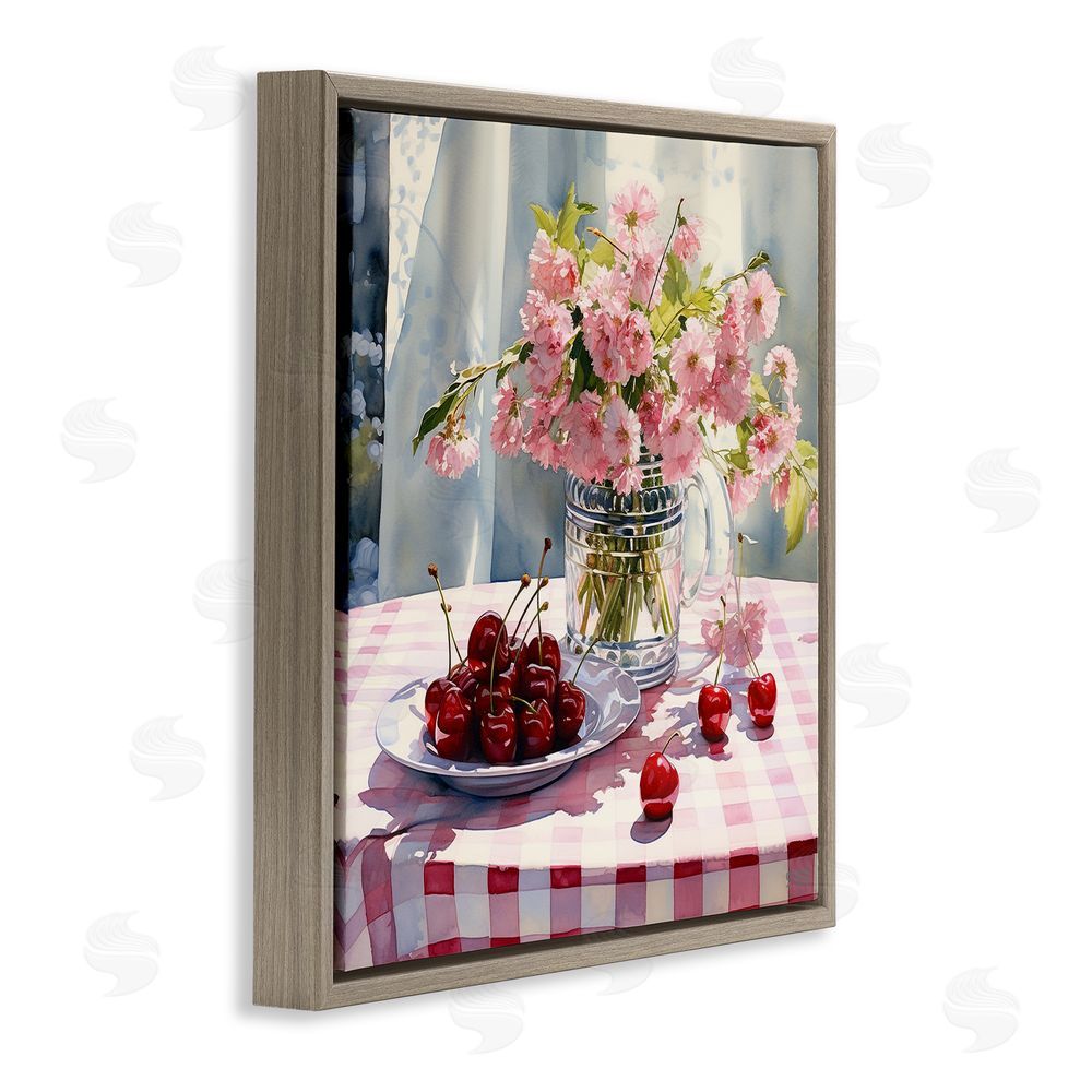 RB Spring Still Life on Plaid Brown Floating Frame Canvas Wall Art Print