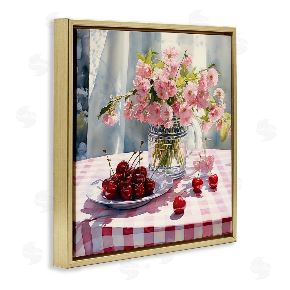 RB Spring Still Life on Plaid Gold Floating Frame Canvas Wall Art Print