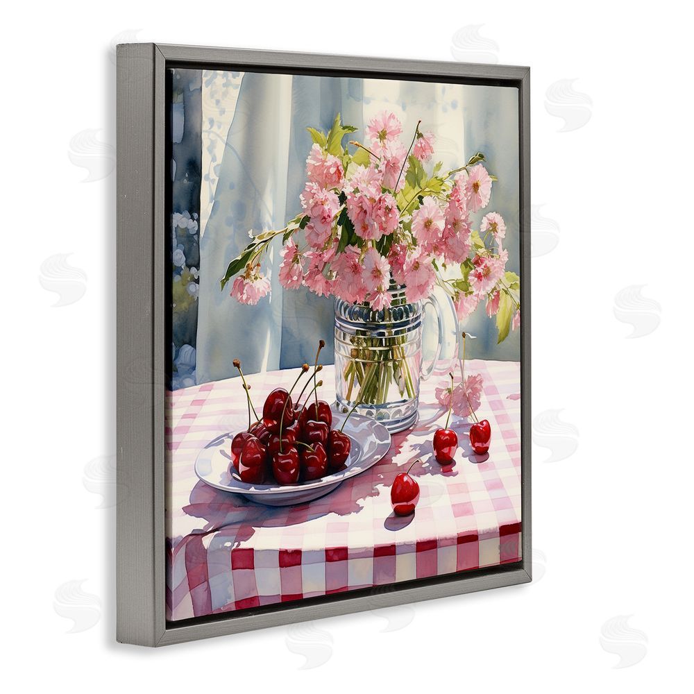 RB Spring Still Life on Plaid Gray Floating Frame Canvas Wall Art Print