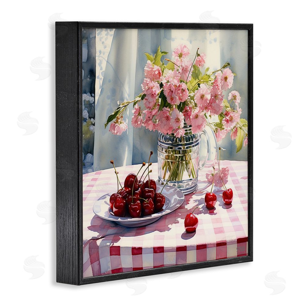 RB Spring Still Life on Plaid Black Framed Glicee Wall Art Print
