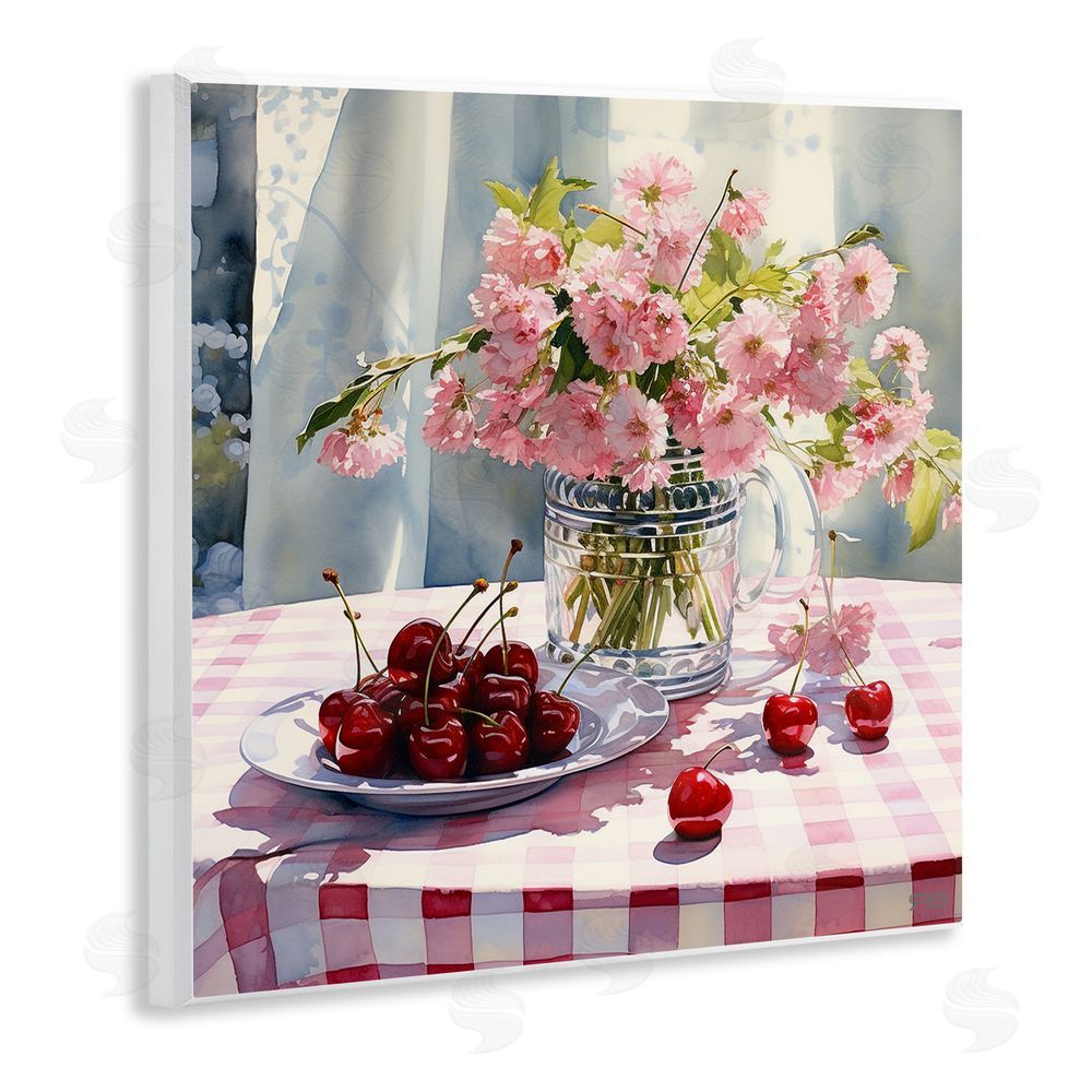 RB Spring Still Life on Plaid Wooden Wall Plaque Art Print