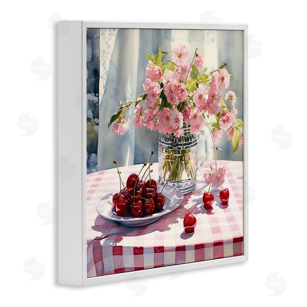 RB Spring Still Life on Plaid White Framed Glicee Wall Art Print