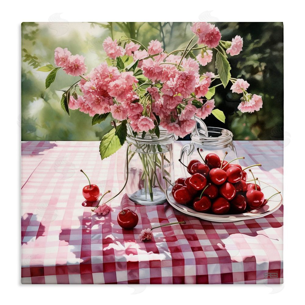RB Spring Snacks on Plaid Stretched Canvas Wall Art Print