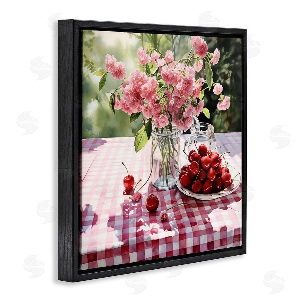 RB Spring Snacks on Plaid Black Floating Frame Canvas Wall Art Print