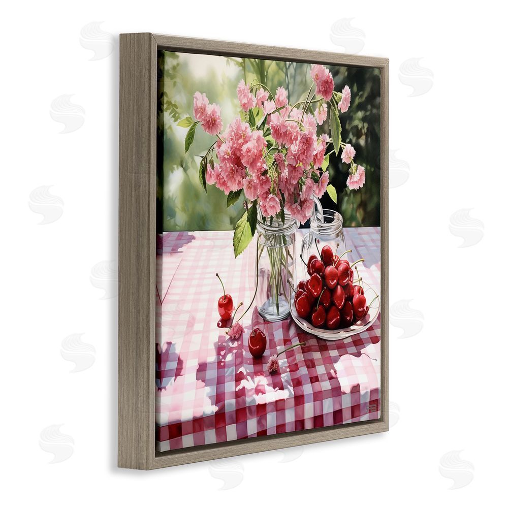 RB Spring Snacks on Plaid Brown Floating Frame Canvas Wall Art Print