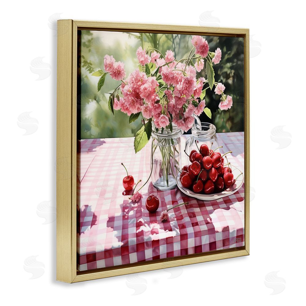 RB Spring Snacks on Plaid Gold Floating Frame Canvas Wall Art Print