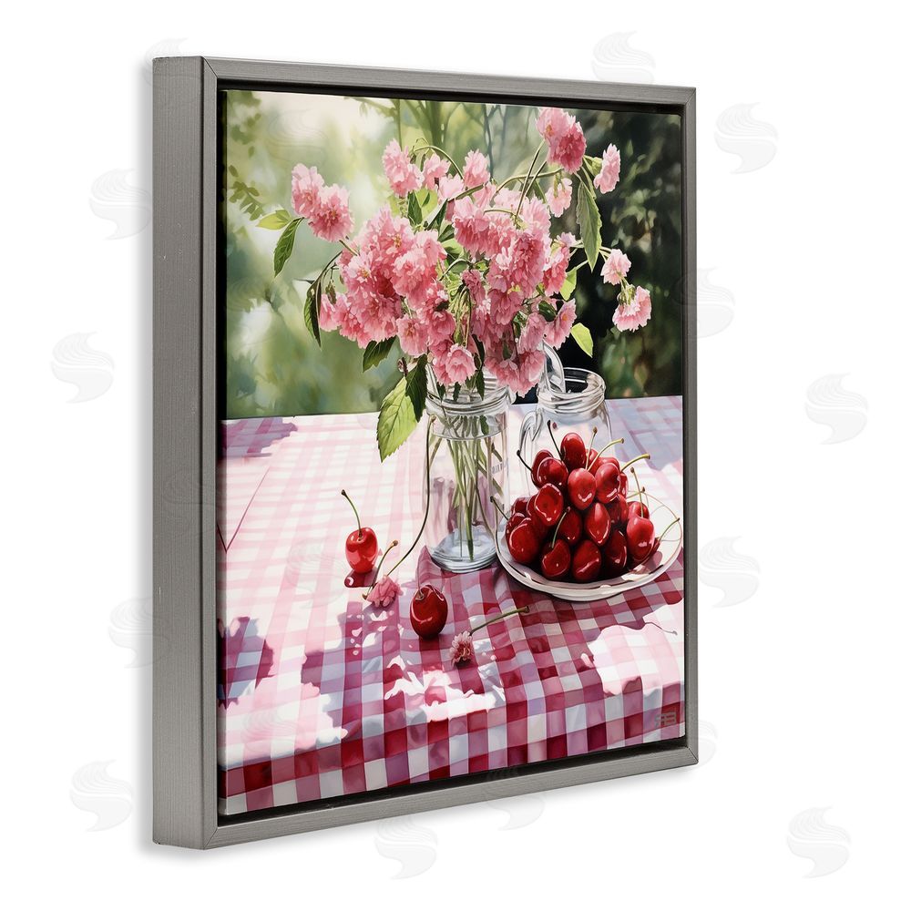 RB Spring Snacks on Plaid Gray Floating Frame Canvas Wall Art Print