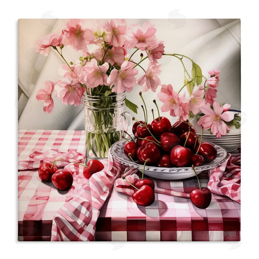 RB Summer Cherries & Florals Stretched Canvas Wall Art Print