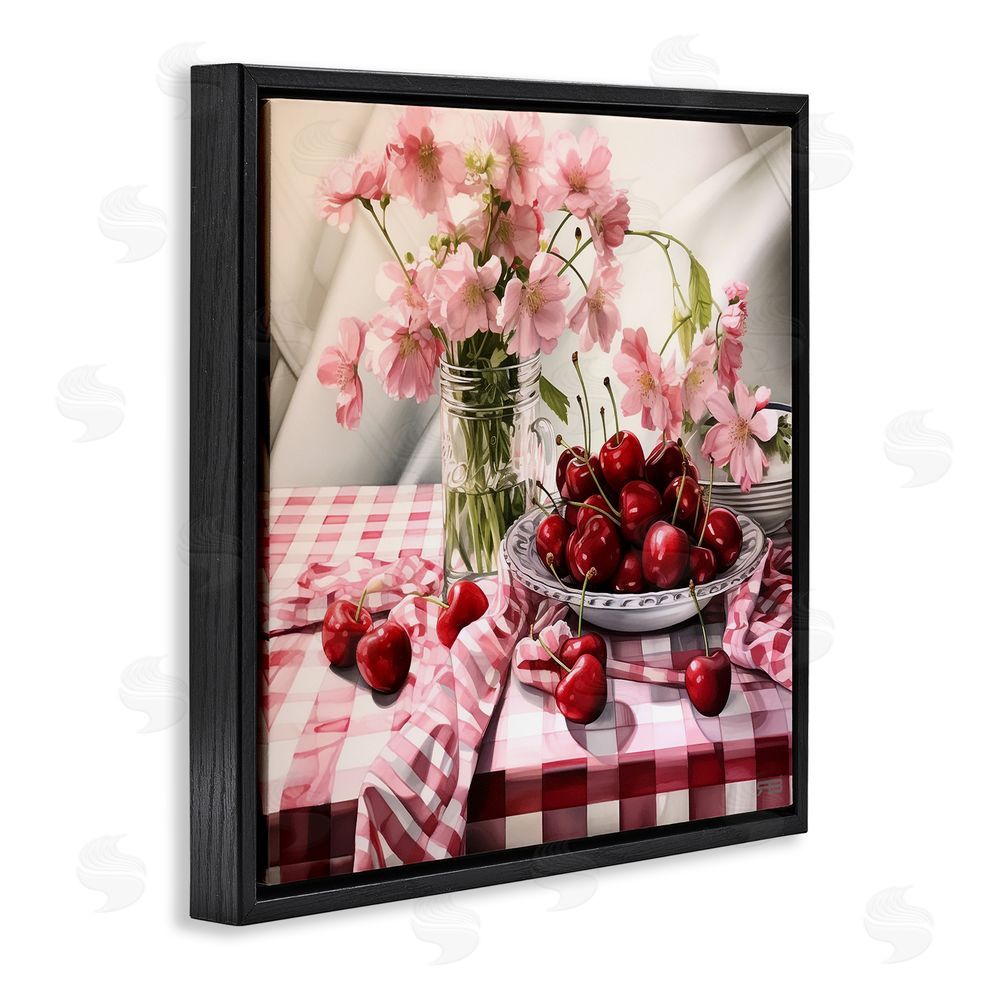 RB Summer Cherries & Florals Black Floating Frame Canvas Wall Art Print