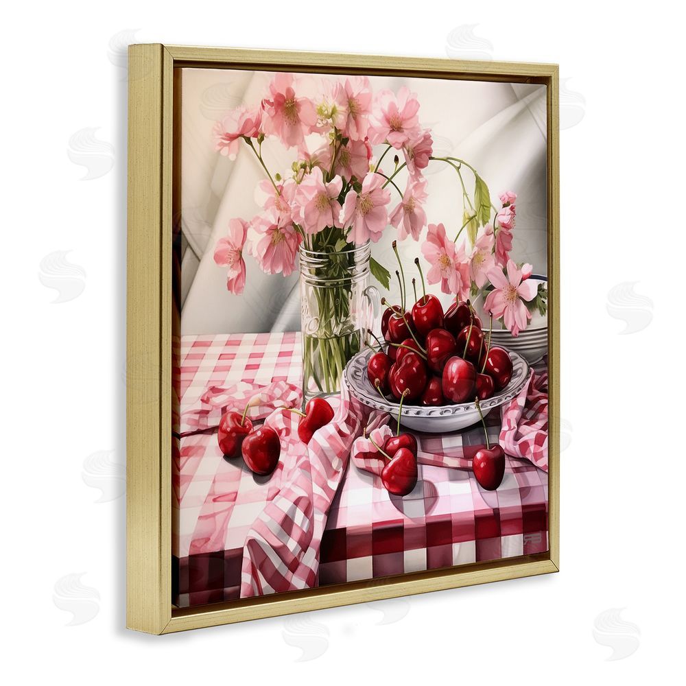RB Summer Cherries & Florals Gold Floating Frame Canvas Wall Art Print