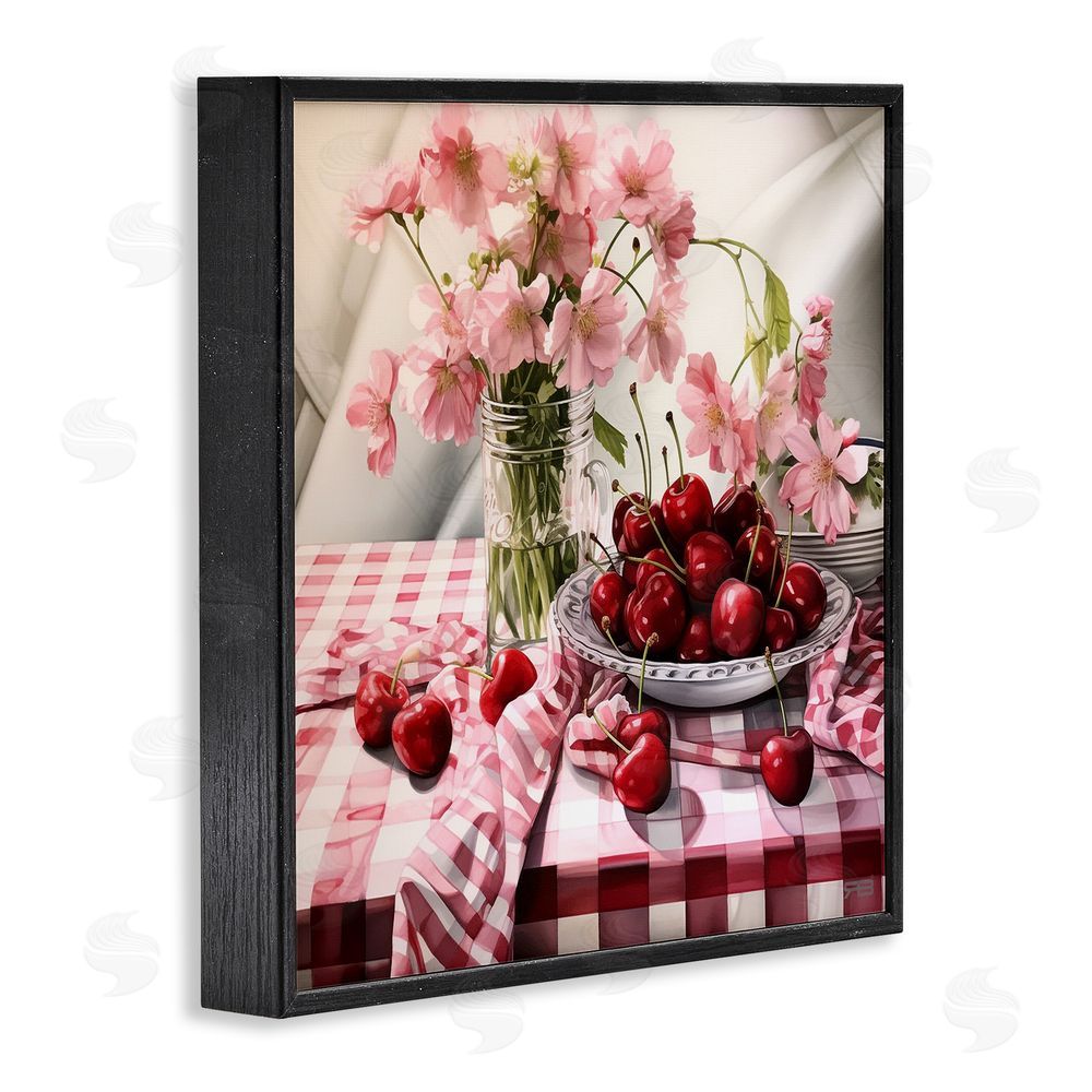 RB Summer Cherries & Florals Black Framed Glicee Wall Art Print