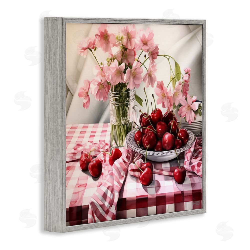 RB Summer Cherries & Florals Gray Framed Glicee Wall Art Print
