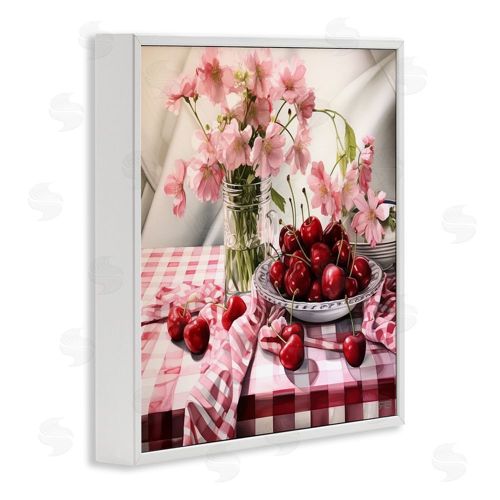 RB Summer Cherries & Florals White Framed Glicee Wall Art Print