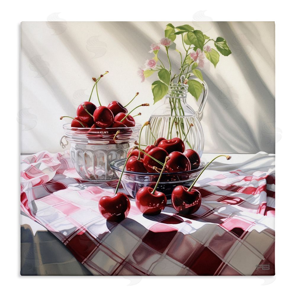 RB Cherries & Botanicals Stretched Canvas Wall Art Print