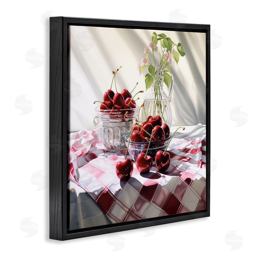 RB Cherries & Botanicals Black Floating Frame Canvas Wall Art Print