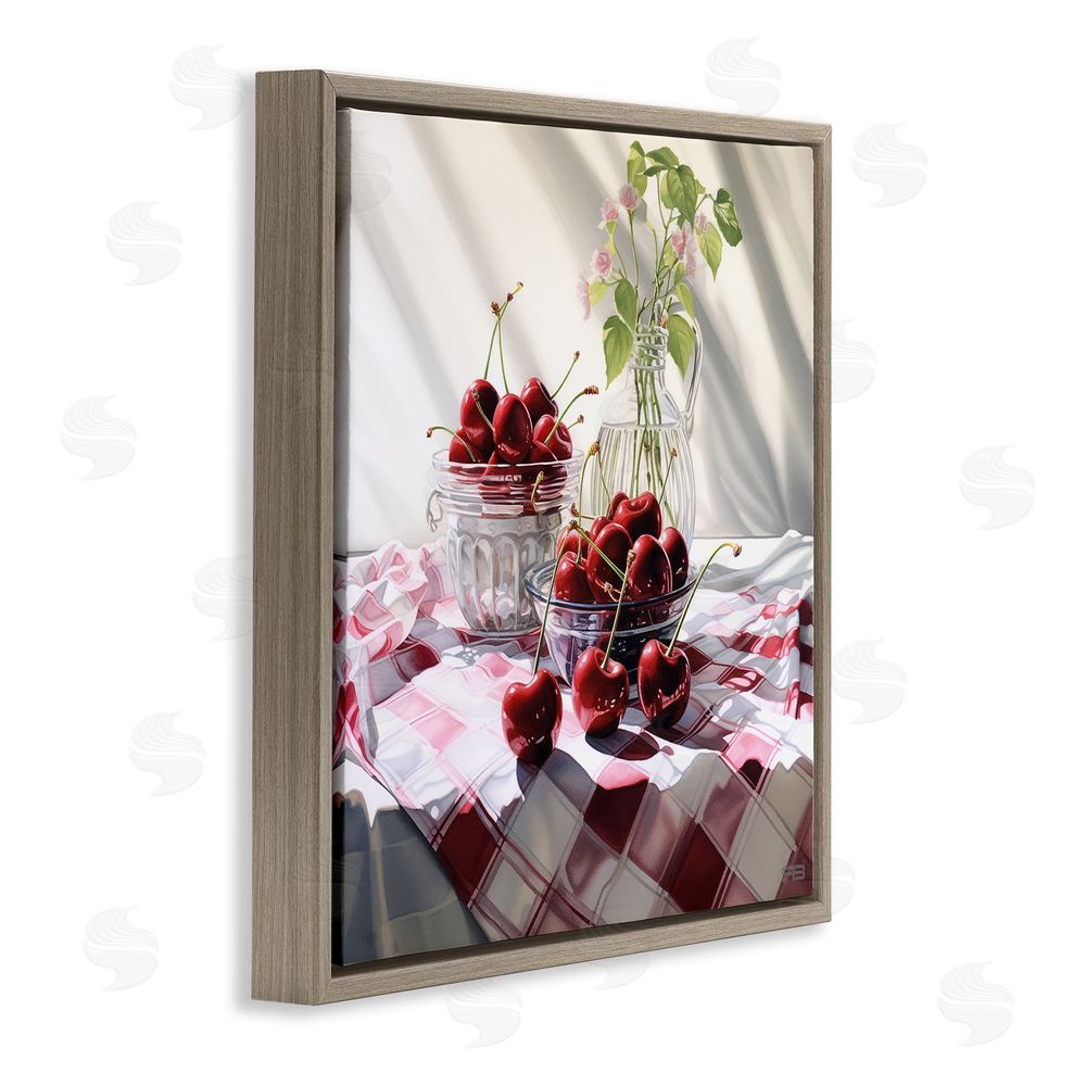 RB Cherries & Botanicals Brown Floating Frame Canvas Wall Art Print