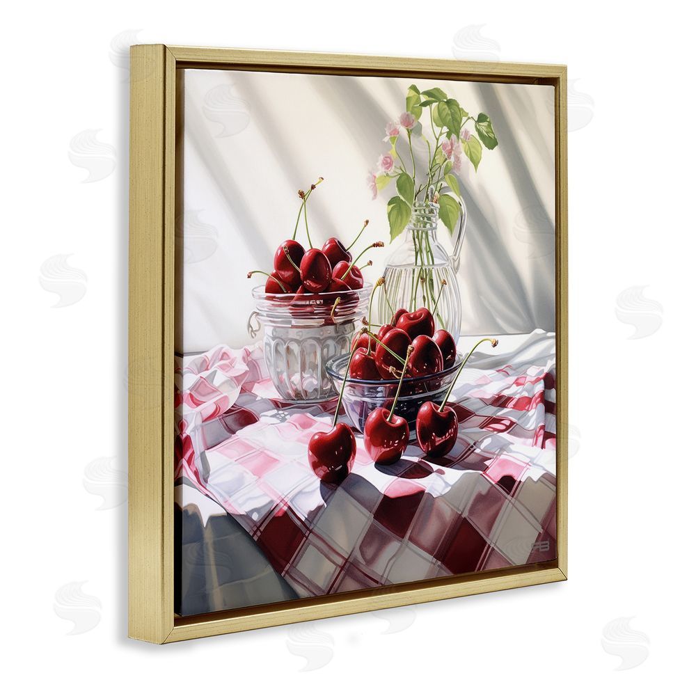 RB Cherries & Botanicals Gold Floating Frame Canvas Wall Art Print