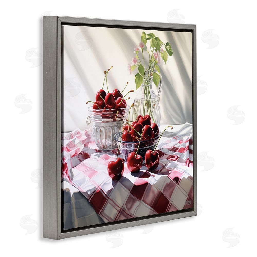 RB Cherries & Botanicals Gray Floating Frame Canvas Wall Art Print
