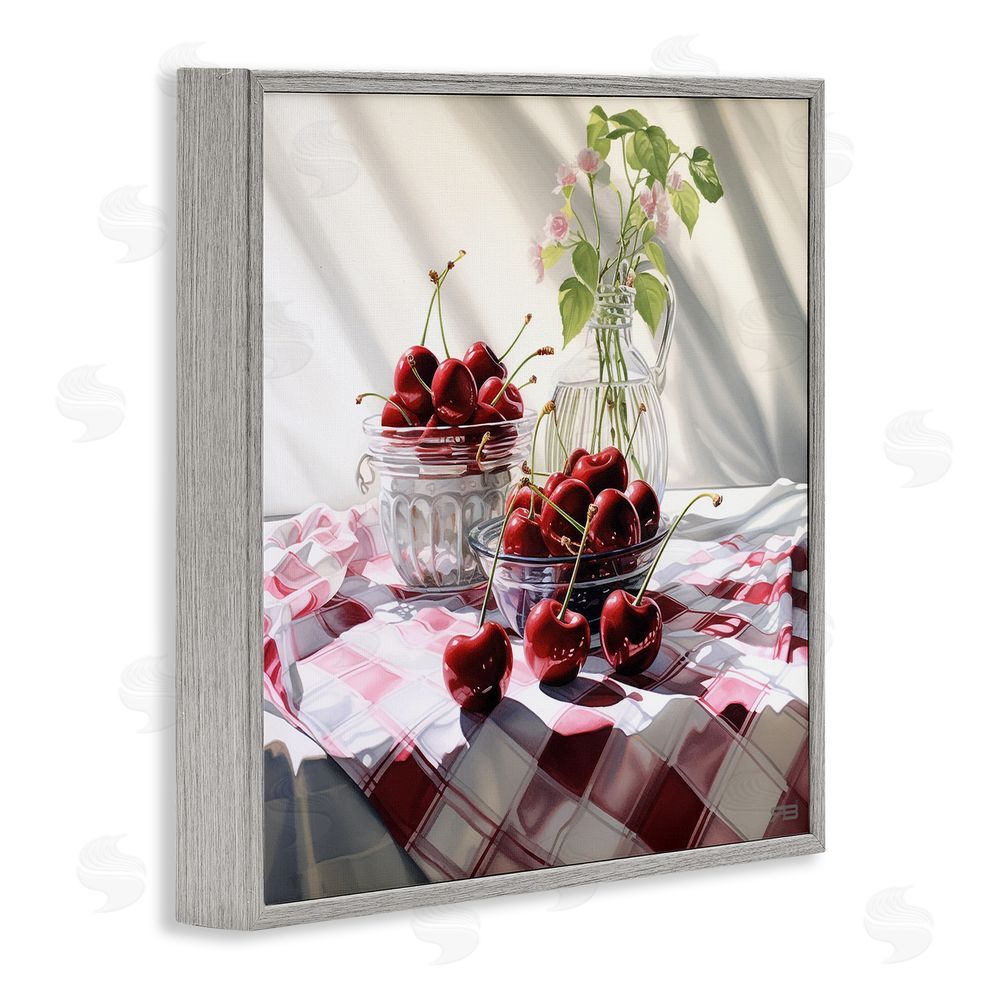 RB Cherries & Botanicals Gray Framed Glicee Wall Art Print