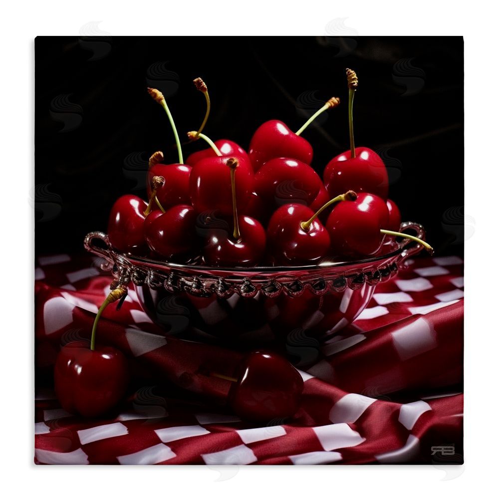 RB Plump Cherries Still Life Stretched Canvas Wall Art Print