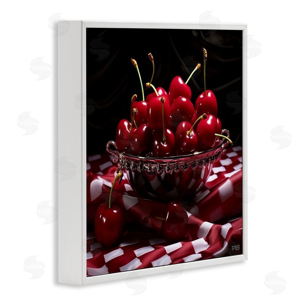 RB Plump Cherries Still Life White Framed Glicee Wall Art Print
