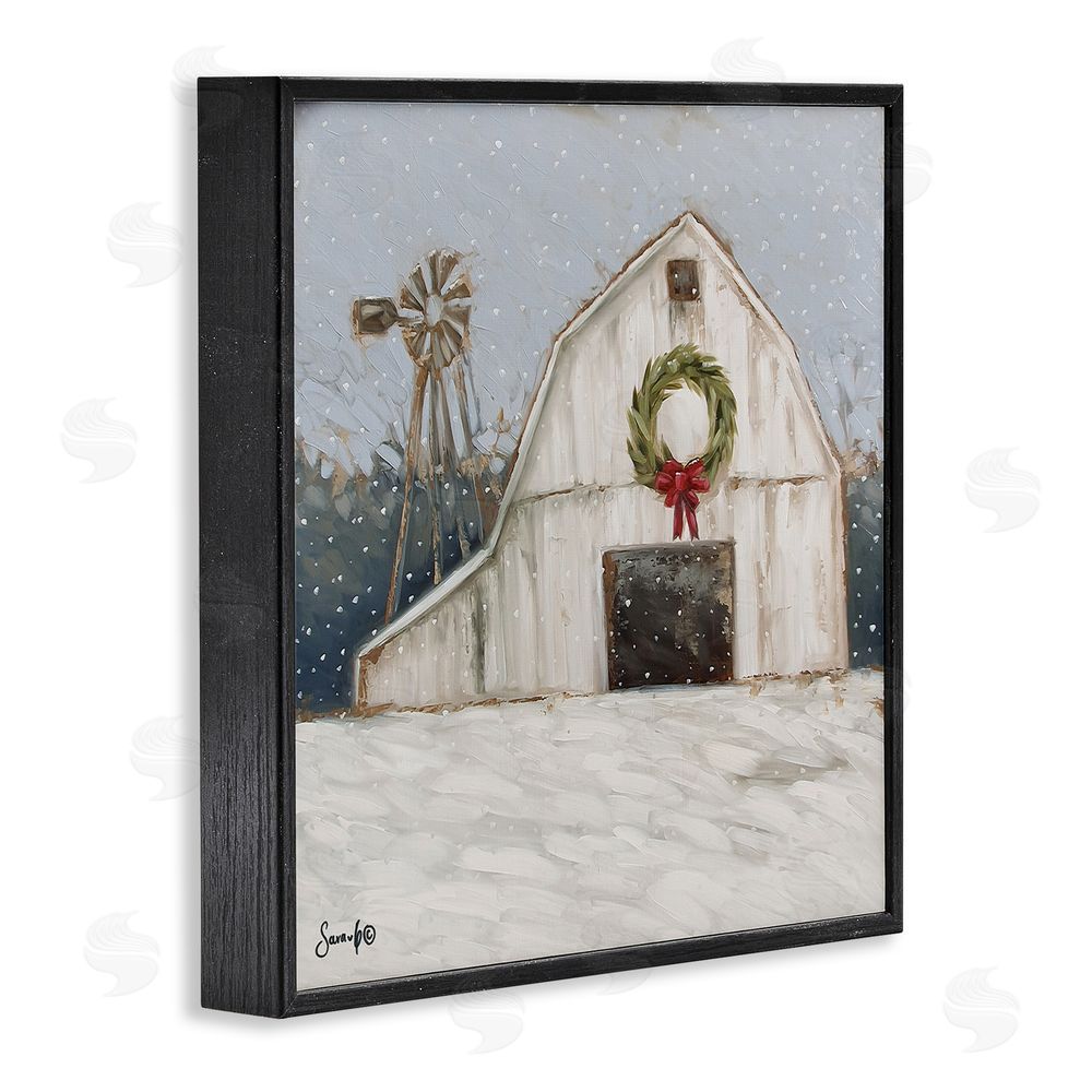 Sara G. Designs Winter Barn with Snowflakes Black Framed Glicee Wall Art Print