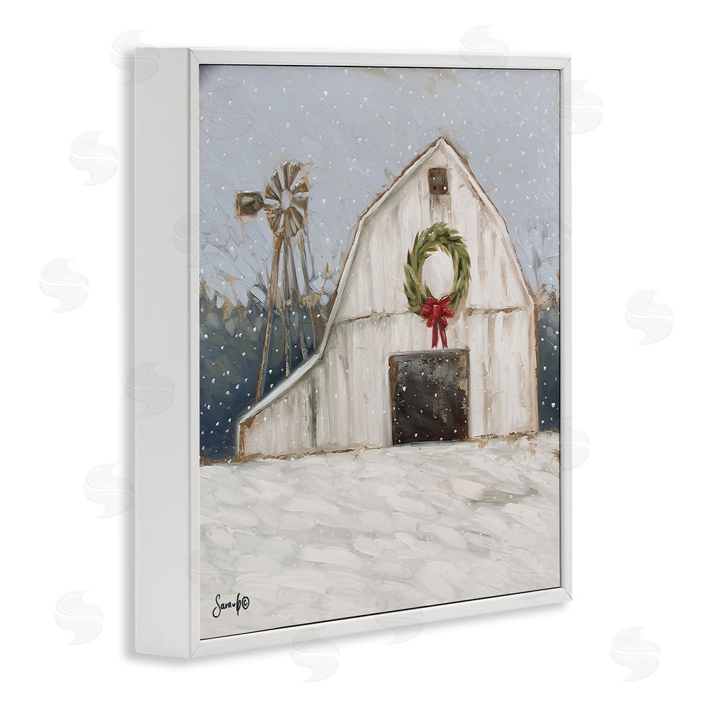Sara G. Designs Winter Barn with Snowflakes White Framed Glicee Wall Art Print
