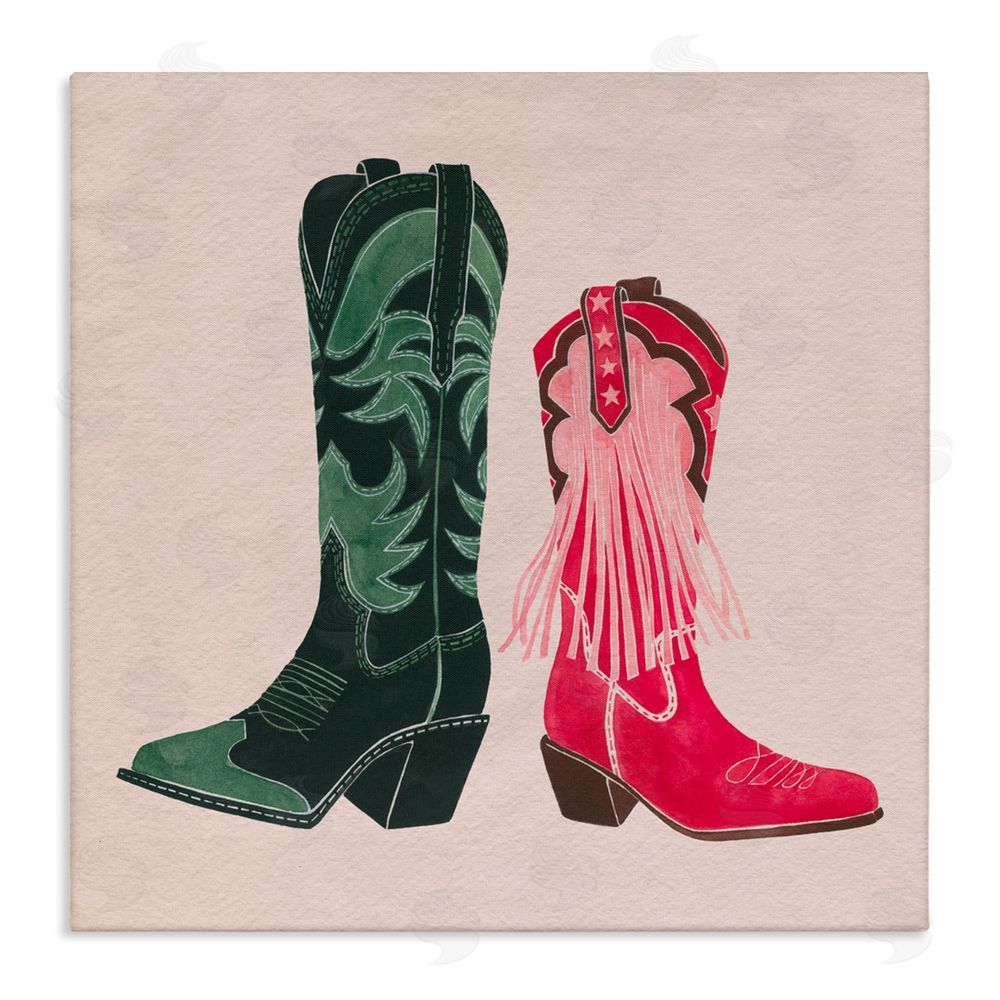 Grace Popp Cowboy & Cowgirl Boots Stretched Canvas Wall Art Print