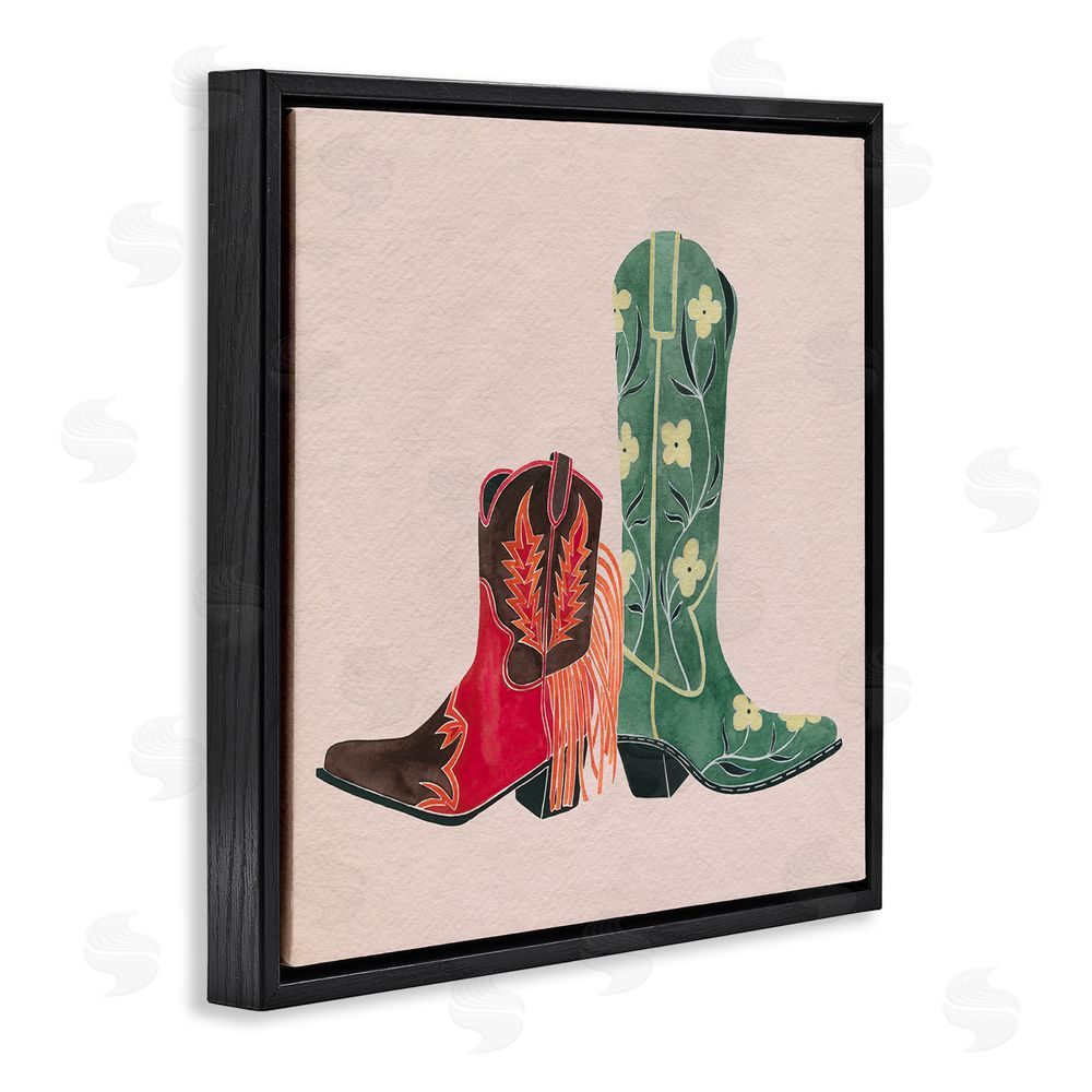 Grace Popp Patterned Cowgirl Boots Black Floating Frame Canvas Wall Art Print