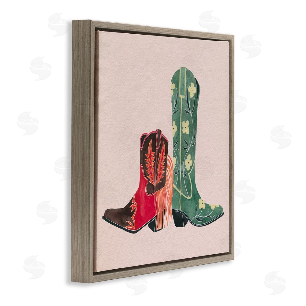Grace Popp Patterned Cowgirl Boots Brown Floating Frame Canvas Wall Art Print