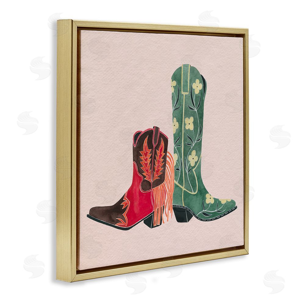 Grace Popp Patterned Cowgirl Boots Gold Floating Frame Canvas Wall Art Print
