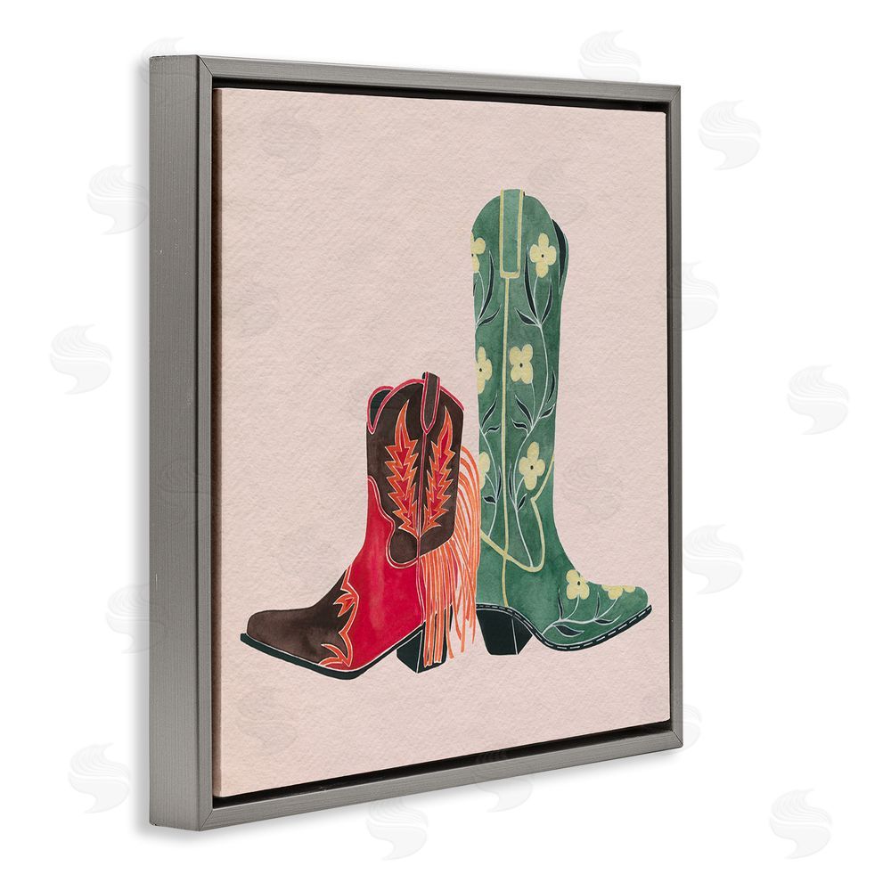 Grace Popp Patterned Cowgirl Boots Gray Floating Frame Canvas Wall Art Print