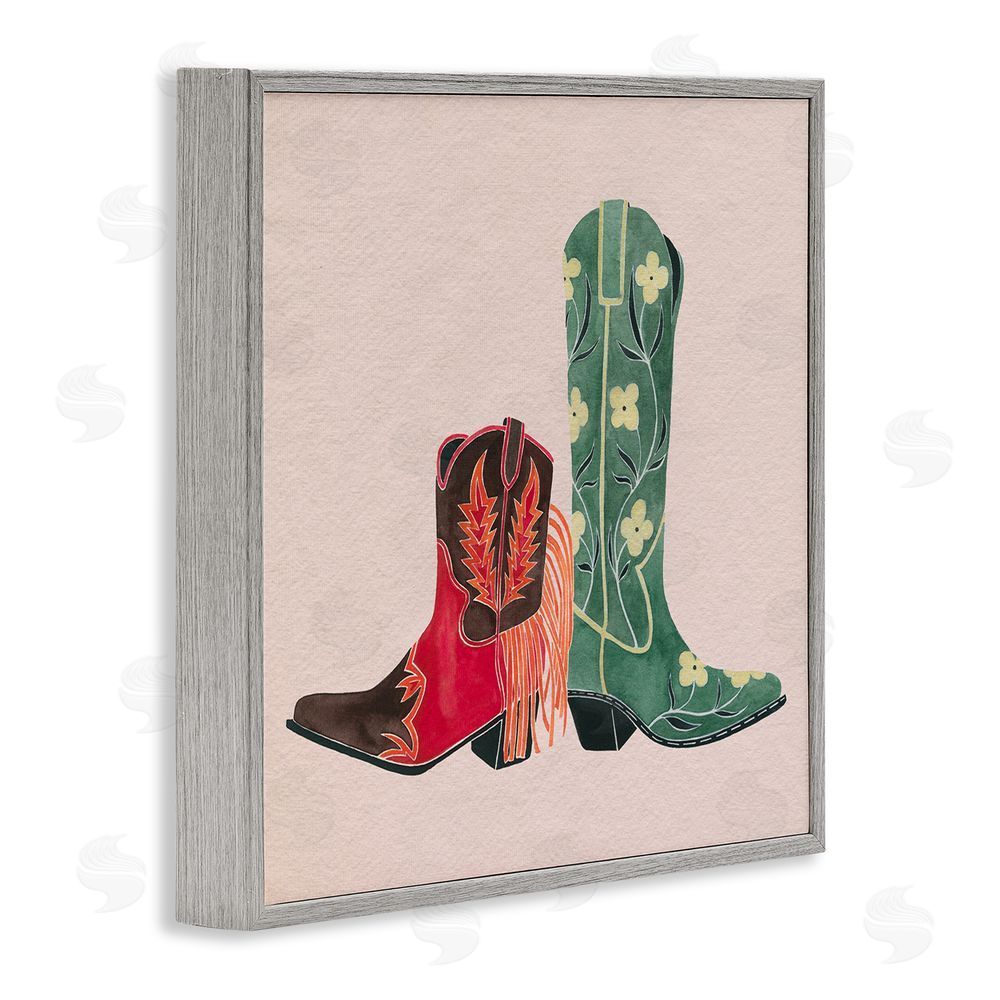 Grace Popp Patterned Cowgirl Boots Gray Framed Glicee Wall Art Print