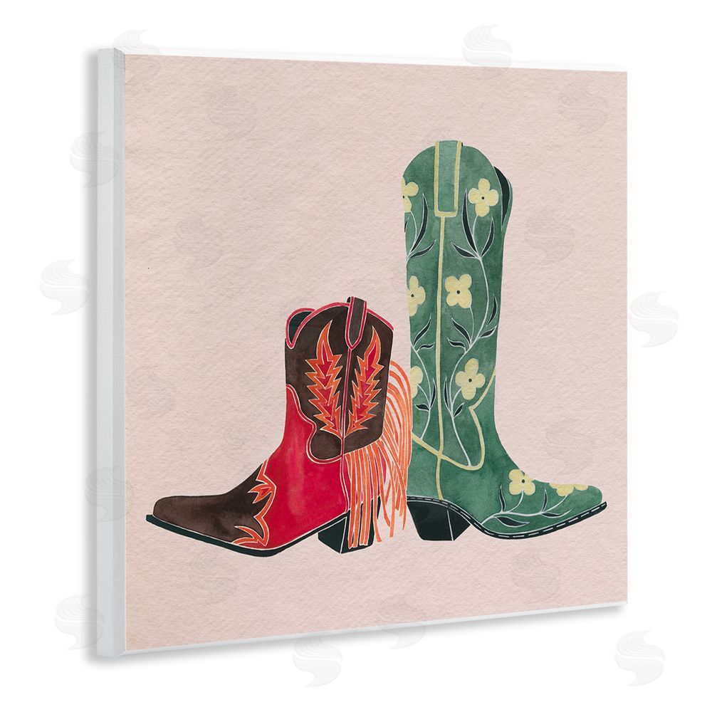 Grace Popp Patterned Cowgirl Boots Wooden Wall Plaque Art Print